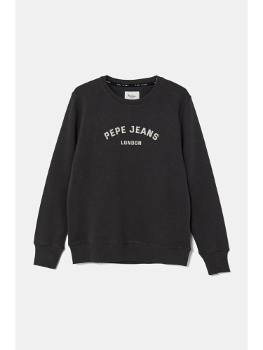 Детски памучен суичър Pepe Jeans ALDRIDGE CREW в сиво с принт PB581622