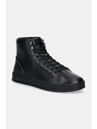 Кожени маратонки Calvin Klein HIGH TOP LACE UP PIPING в черно HM0HM01589