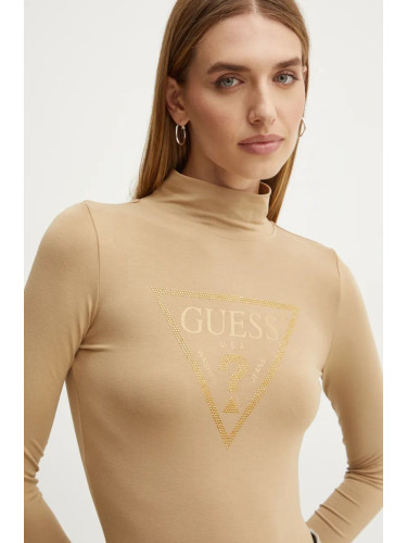 Боди Guess EVELYN дамско в бежово с ниско поло W4BP08 K68D2