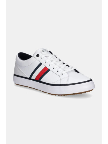 Кожени маратонки Tommy Hilfiger TH HI VULC CORE CLEAT STRIPES в бяло FM0FM05199