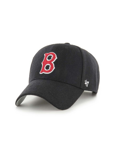 Вълнена шапка с козирка 47 brand MLB Boston Red Sox в черно с апликация BCPTN-CHSMS02WIP-BK46