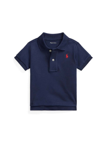 Бебешка памучна тениска с яка Polo Ralph Lauren в тъмносиньо с изчистен дизайн 320570127002