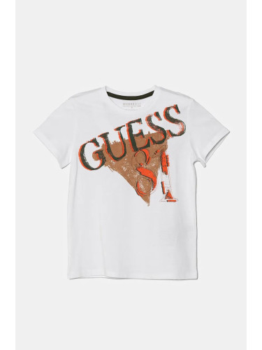 Детска памучна тениска Guess в бяло с принт L4BI02 I3Z14