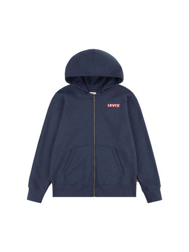 Бебешки суичър Levi's BOXTAB FULL ZIP HOODIE в тъмносиньо с качулка с изчистен дизайн 6EJ762