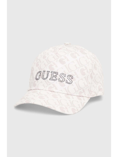 Детска памучна шапка с козирка Guess в бежово с десен J4YZ00 WO08O