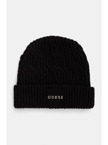 Шапка с вълна Guess CABLE BEANIE в черно от плътен трикотаж M4BZ10.Z3HD1