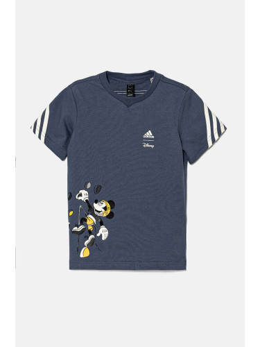 Бебешка памучна тениска adidas x Disney, I DY MM T в синьо с принт IV7363