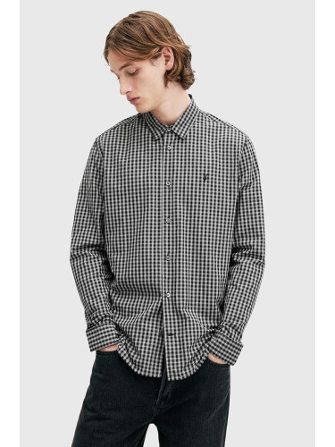 Памучна риза AllSaints NEO LS SHIRT мъжка в черно със свободна кройка с класическа яка M044SB