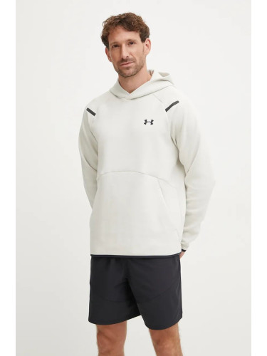 Суичър Under Armour Unstoppable Fleece в бежово с качулка с принт 1389350