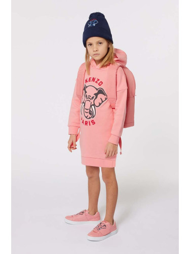 Детска памучна рокля Kenzo Kids в розово къса със стандартна кройка K60660