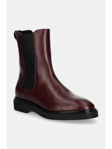 Кожени боти челси Calvin Klein FLAT CHELSEA BOOT LTH в бордо с равна подметка HW0HW02180