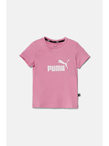 Детска памучна тениска Puma в розово