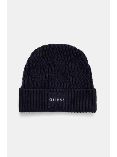 Шапка с вълна Guess CABLE BEANIE в тъмносиньо от плътен трикотаж M4BZ10.Z3HD1