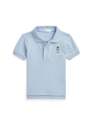 Бебешка памучна тениска с яка Polo Ralph Lauren в синьо с изчистен дизайн 320853788011