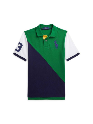 Детска памучна тениска с яка Polo Ralph Lauren в зелено с десен 323942107001