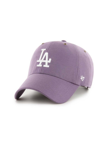 Памучна шапка с козирка 47 brand MLB Los Angeles Dodgers в лилаво с апликация B-PTLSD12GWS-II