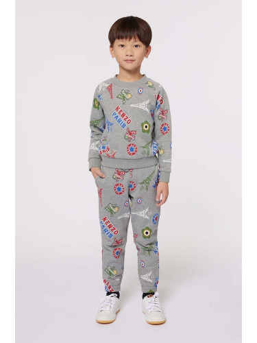 Детски памучен панталон Kenzo Kids в сиво с десен K60798