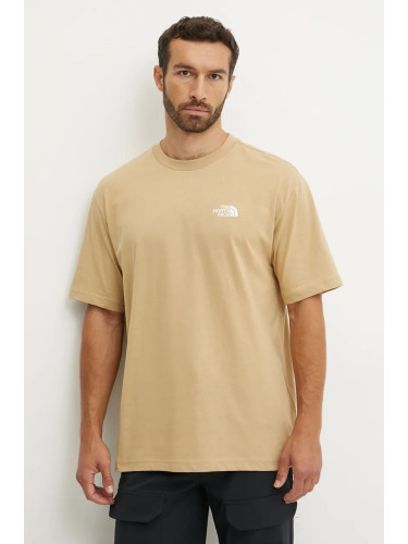 Памучна тениска The North Face Essential Oversize Tee в бежово с изчистен дизайн NF0A87NRLK51