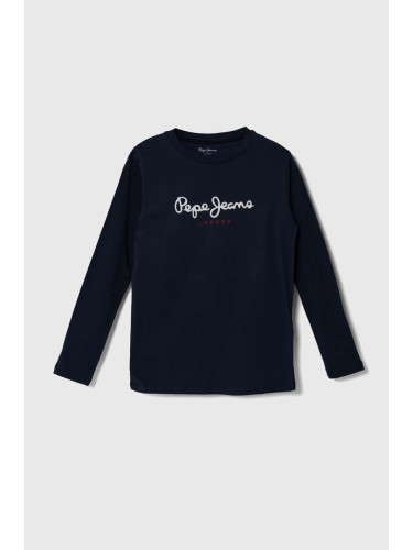 Детска блуза с дълги ръкави Pepe Jeans NEW HERMAN в тъмносиньо с принт PB503919