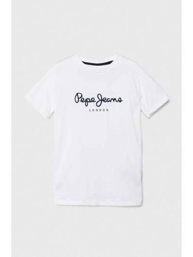 Детска памучна тениска Pepe Jeans NEW ARTN в бяло с принт PB503920