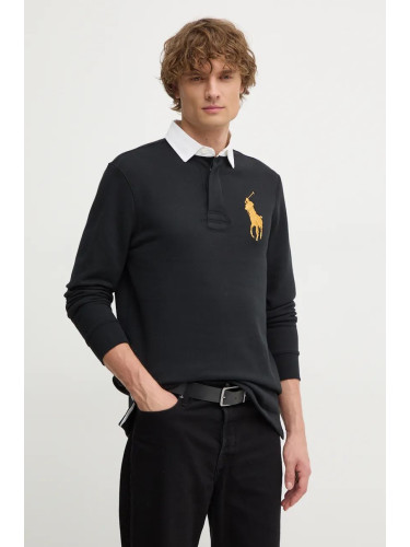 Тениска с яка Polo Ralph Lauren в черно с изчистен дизайн 710952240