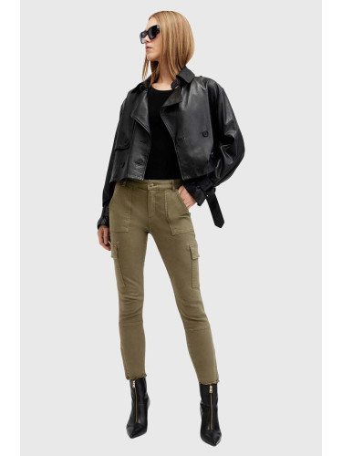 Панталон AllSaints DURAN SKINNY CARGO в зелено с кройка по тялото, с висока талия W064EB