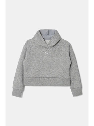 Детски суичър Under Armour UA Rival Fleece Crop в сиво с качулка с меланжов десен