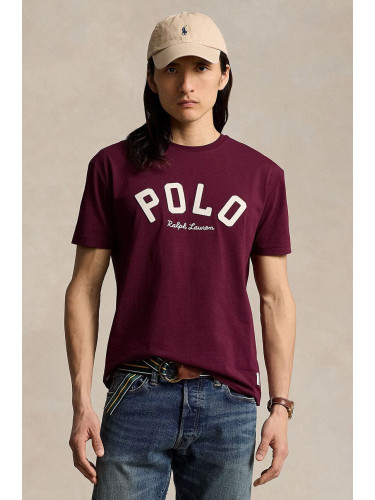 Памучна тениска Polo Ralph Lauren в червено с апликация 710952043