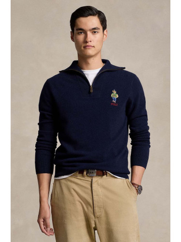 Вълнен пуловер Polo Ralph Lauren мъжки в синьо от топла материя 710946002