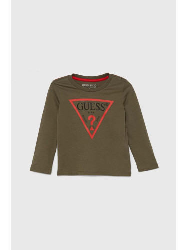 Детска блуза с дълги ръкави Guess в зелено с принт N84I24 K8HM0