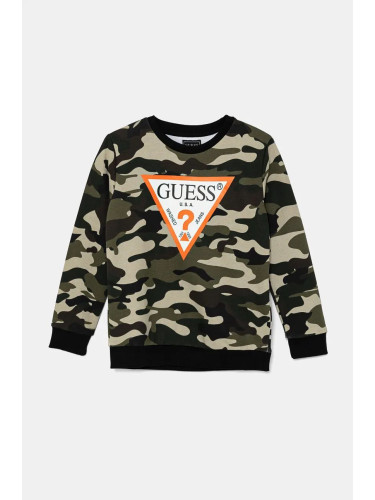 Детски памучен суичър Guess в зелено с десен N4BQ01 KAD73