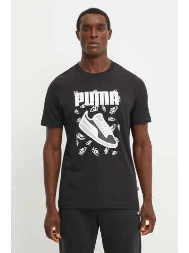 Памучна тениска Puma в черно с принт 683209