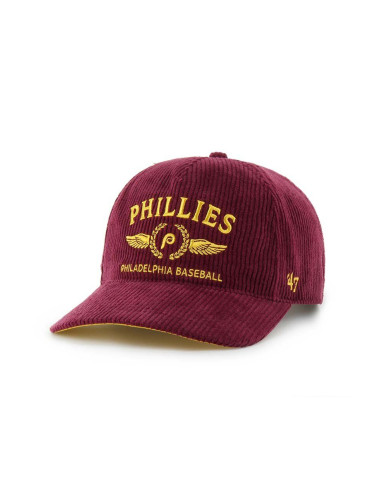 Джинсова шапка с козирка 47 brand MLB Philadelphia Phillies в бордо с апликация B-SKYLC19EWP-CA