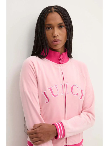 Кадифен суичър Juicy Couture TANYA TRACKTOP в розово с апликация JCSCT224417