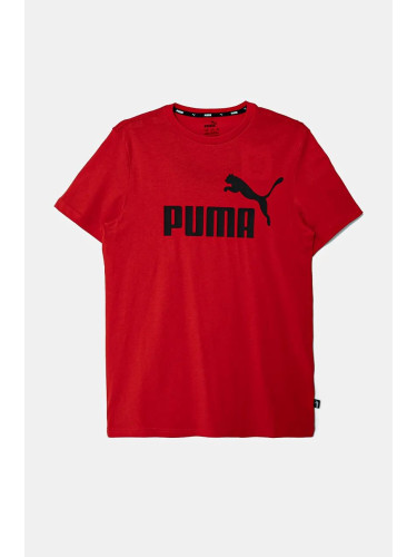 Детска памучна тениска Puma в червено с принт