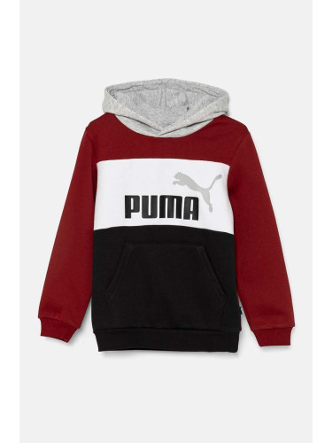 Детски суичър Puma ESS BLOCK Hoodie в червено с качулка с принт 679717