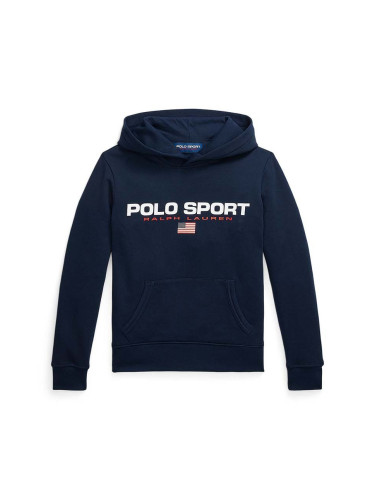 Детски суичър Polo Ralph Lauren в тъмносиньо с качулка с принт 323962111001