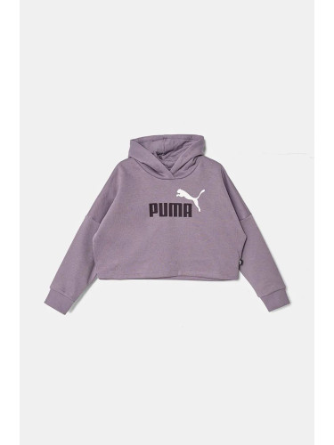 Детски суичър Puma ESS Logo Cropped Hoodie в лилаво с качулка с принт 671134