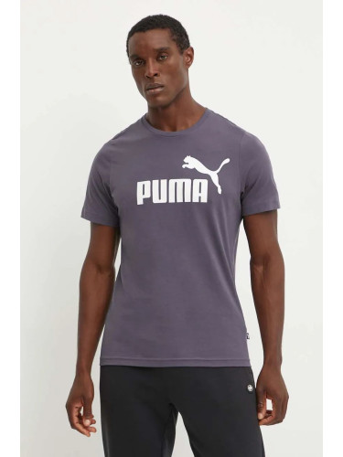 Памучна тениска Puma в сиво с принт