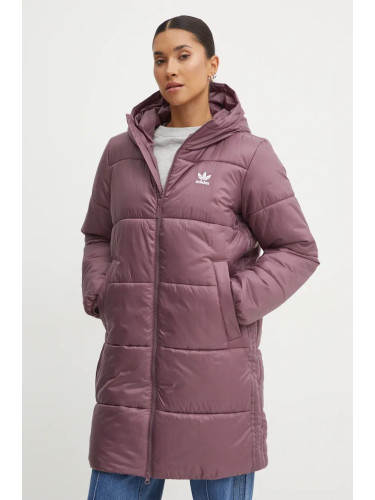 Яке adidas Originals Long Puffer в лилаво зимен модел IW5857