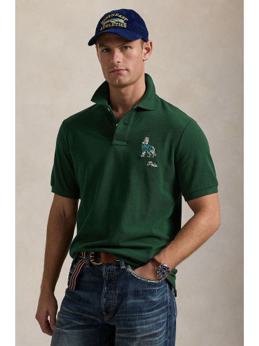 Памучна тениска с яка Polo Ralph Lauren в зелено с апликация 710953336