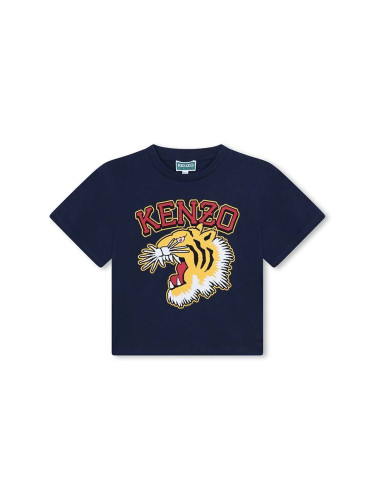 Детска памучна тениска Kenzo Kids в тъмносиньо с принт K60746