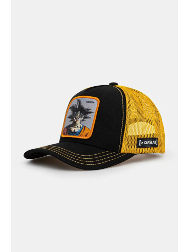 Детска шапка с козирка Capslab Dragon Ball Capslab Trucker в жълто с апликация CL.DBZ.3.GOKB