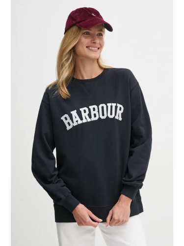 Памучен суичър Barbour в тъмносиньо с апликация LOL0591