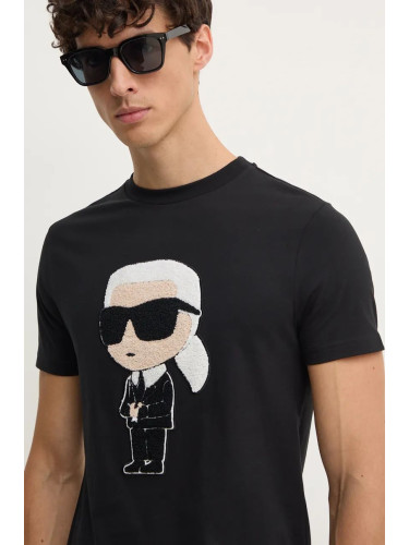 Памучна тениска Karl Lagerfeld в черно с апликация 544250.755075