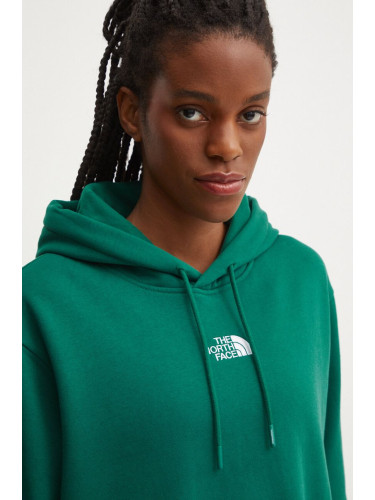 Суичър The North Face Essential Crop Hoodie в зелено с качулка с изчистен дизайн NF0A89EXNL11