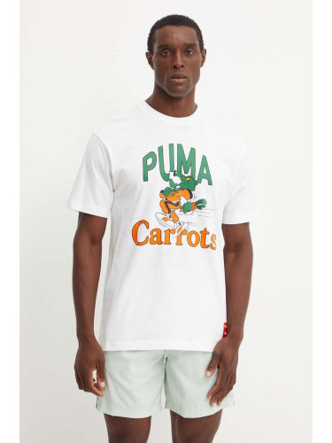 Памучна тениска Puma PUMA X CARROTS Graphic Tee в бяло с принт 627443