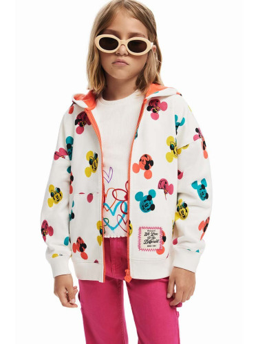 Детски памучен суичър Desigual MICKEY MOUSE в бяло с качулка с десен 24WGSK09