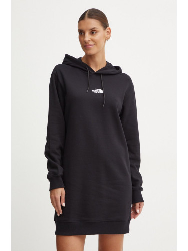 Памучна рокля The North Face Zumu Hooded Dress в черно къса с уголемена кройка NF0A89F8JK31