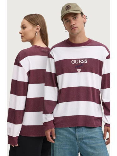 Памучна блуза с дълги ръкави Guess Originals в бордо с десен M4BI55 K8FQ4